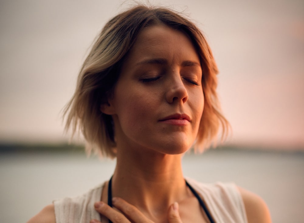 Serene woman who breathes