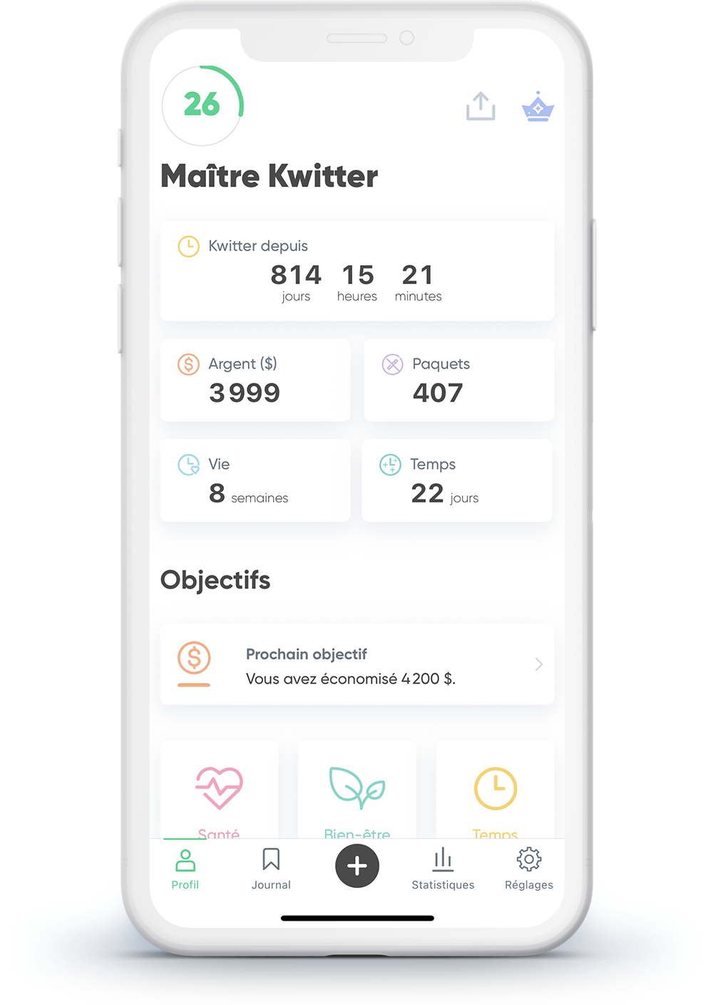 Capture d'écran du tableau de bord