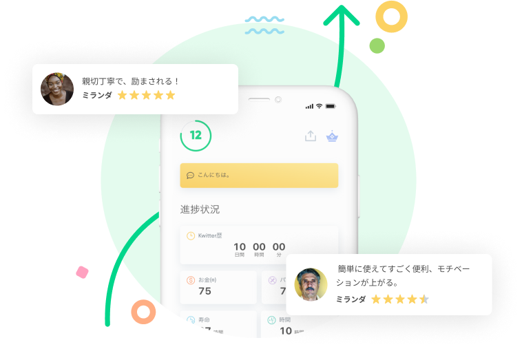 Dashboard of the quit smoking application, Kwit